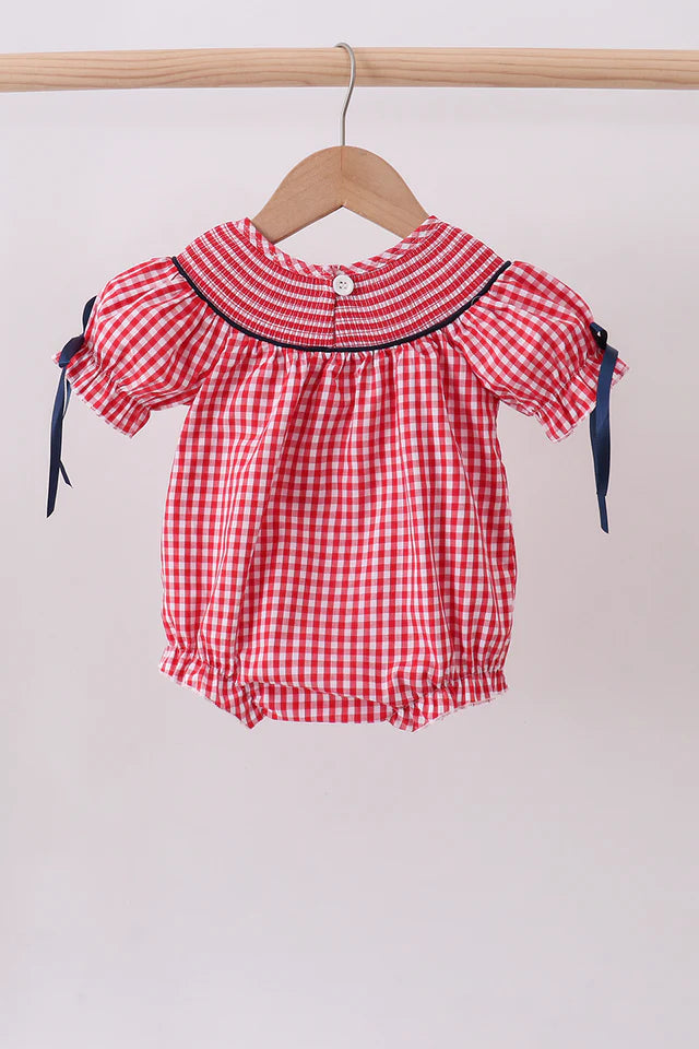 RED FLAG SMOCKED GINGHAM BUBBLE