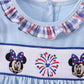 BLUE PATRIOTIC CHARACTER FIREWORKS SMOCKED PLAID BLOOMER SET