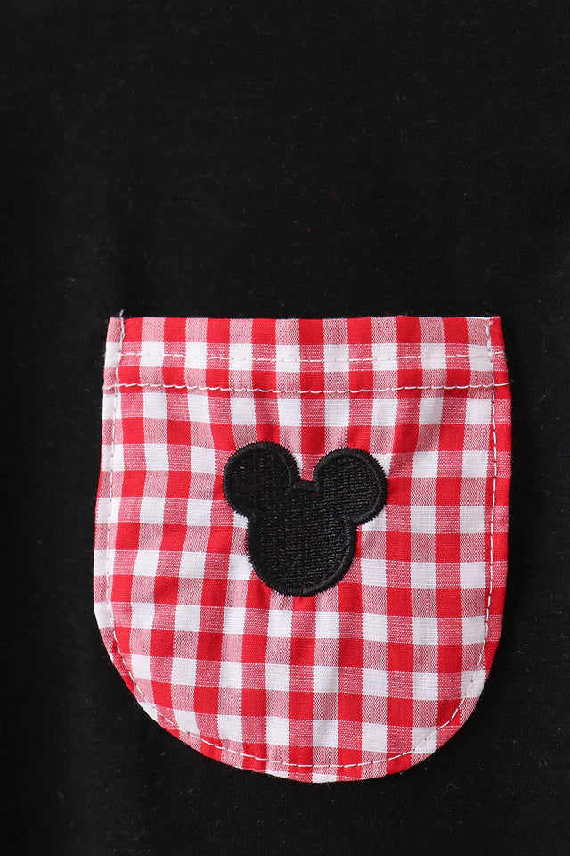 RED CHARACTER EMBROIDERY GINGHAM SHORTS SET