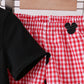 RED CHARACTER EMBROIDERY GINGHAM SHORTS SET