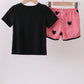 RED CHARACTER EMBROIDERY GINGHAM SHORTS SET