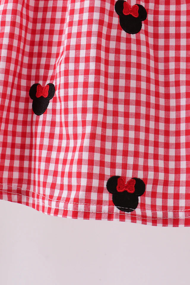 RED CHARACTER SMOCKED GINGHAM SHORTS SET