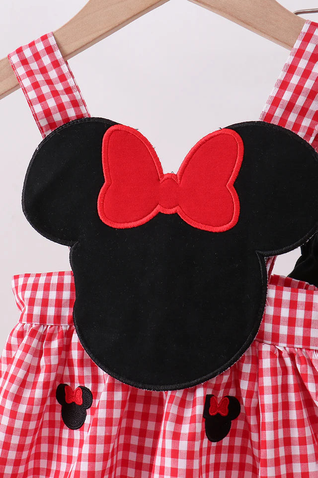 RED CHARACTER EMBROIDERY GINGHAM BLOOMER SET