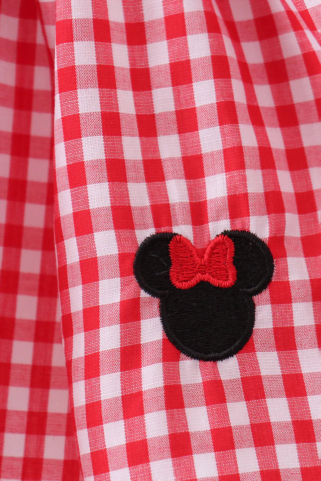 RED CHARACTER EMBROIDERY GINGHAM BLOOMER SET