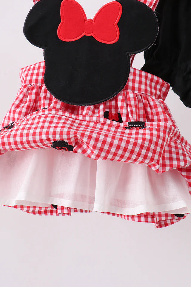RED CHARACTER EMBROIDERY GINGHAM BLOOMER SET