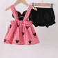 RED CHARACTER EMBROIDERY GINGHAM BLOOMER SET