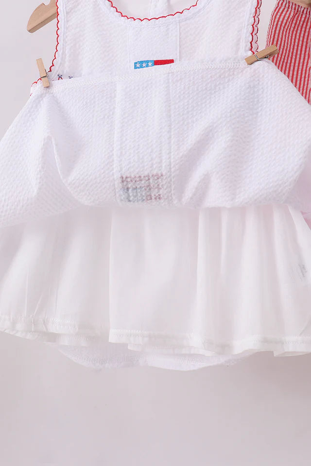 PINK FLAG SMOCKED RUFFLE SHORTS SET