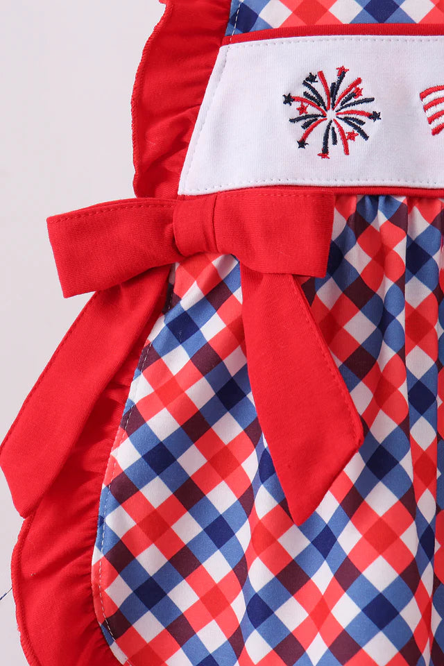 RED FLAG FIREWORKS EMBROIDERY RUFFE BLOOMER SET
