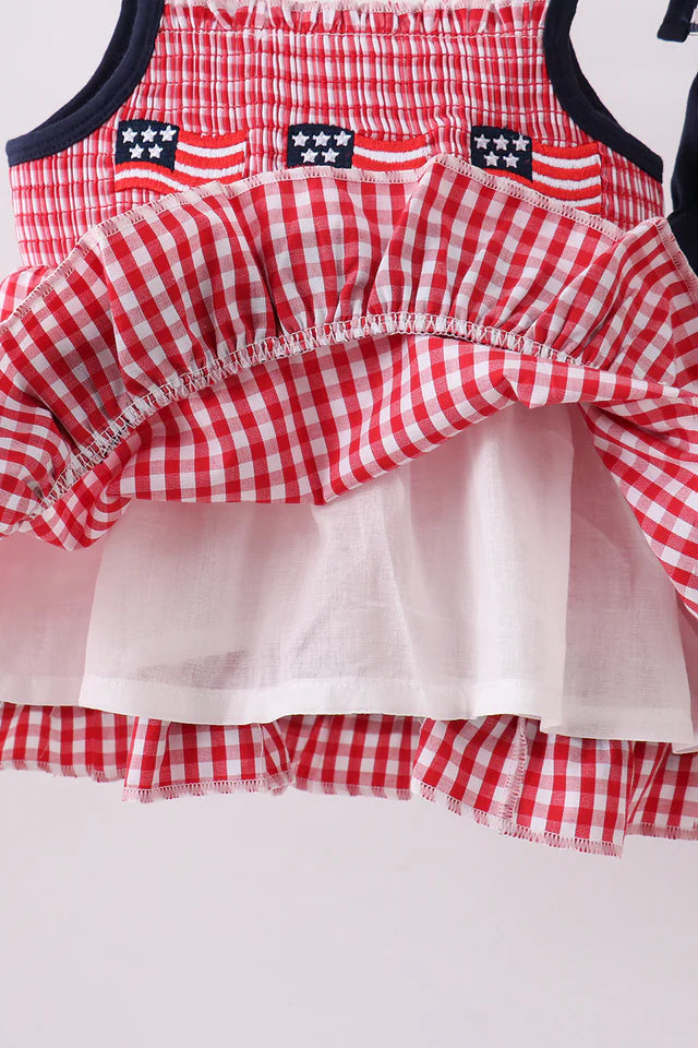 RED FLAG SMOCKED GINGHAM BLOOMER SET