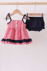 RED FLAG SMOCKED GINGHAM BLOOMER SET