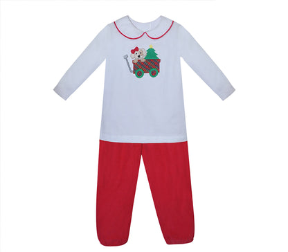 Christmas Puppy Girls Long Bloomer Set