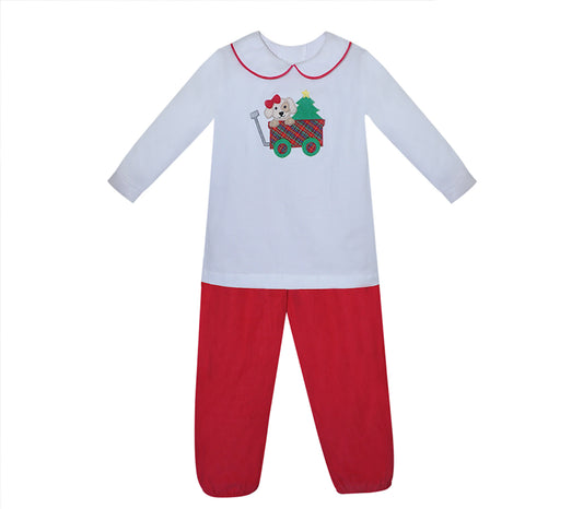 Christmas Puppy Girls Long Bloomer Set