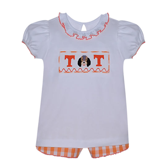 Smocked Girl Short Set-Orange Gingham-Tennessee