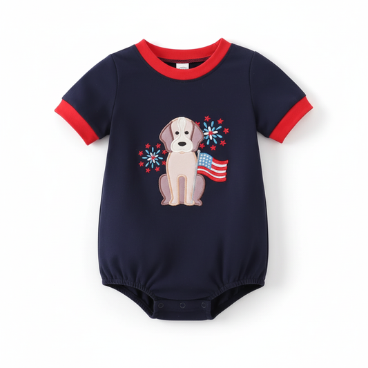NAVY PUPPY FIREWORKS APPLIQUE BUBBLE