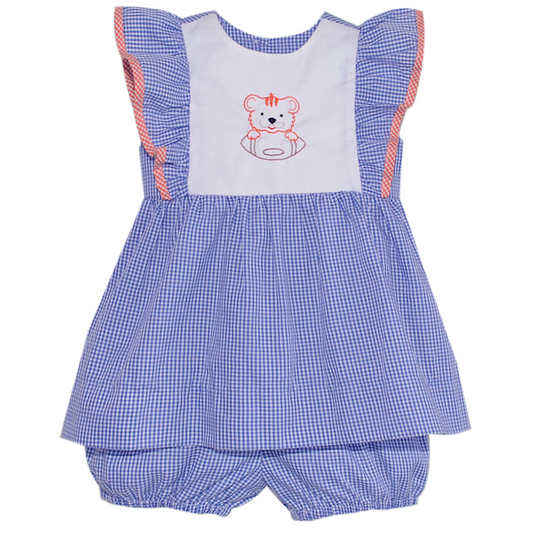 Embroidery Bloomer Set- Blue/Orange Gingham-Auburn