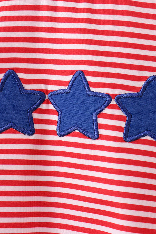 Red stripe star appliqué shorts set