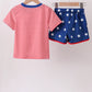 Red stripe star appliqué shorts set