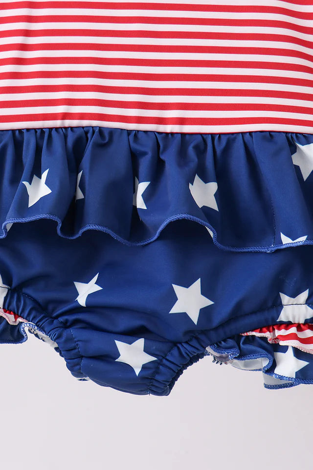 BLUE STAR STRIPE ONE-PIECE SWIMSUIT