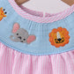PINK SEERSUCKER ANIMAL SMOCKED RUFFLE BUBBLE