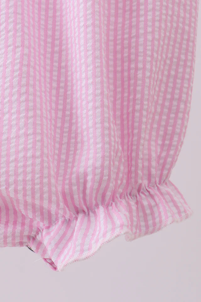PINK SEERSUCKER ANIMAL SMOCKED RUFFLE BUBBLE
