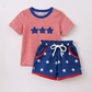 Red stripe star appliqué shorts set