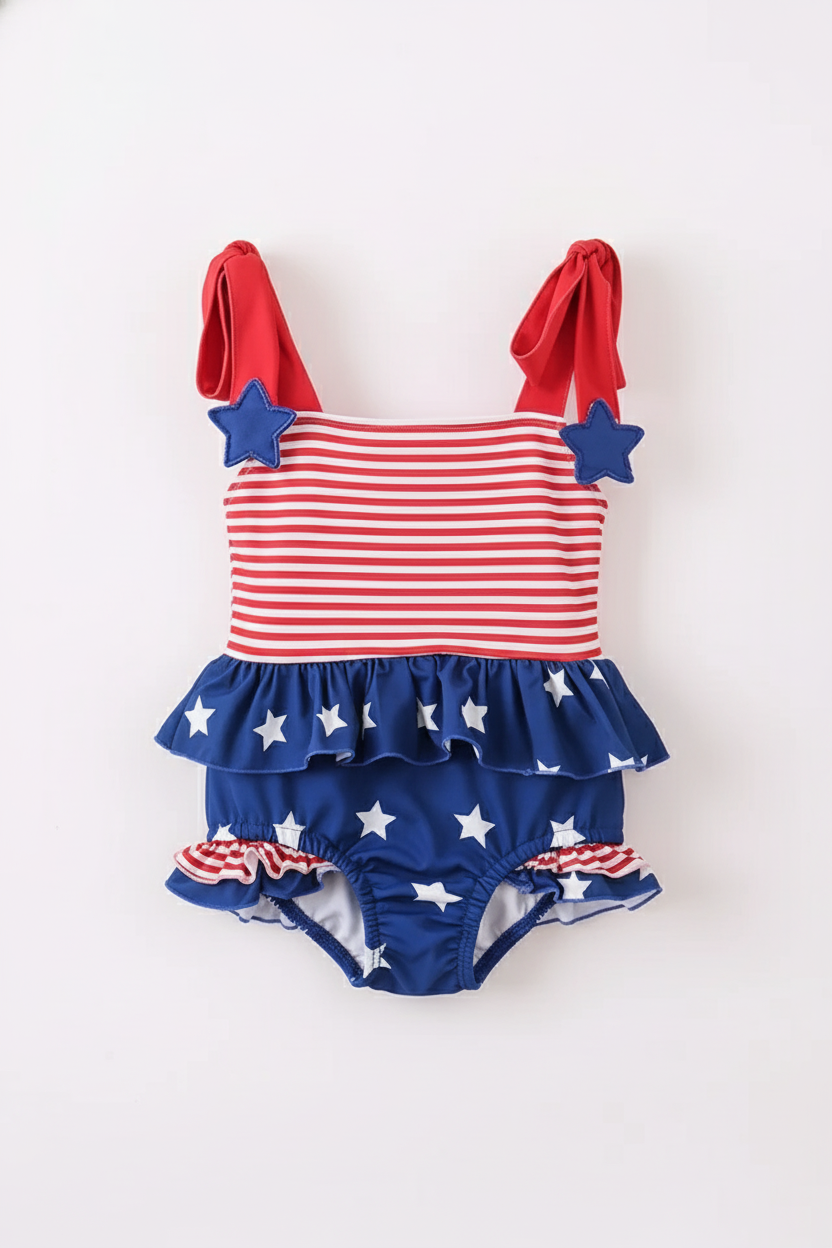 BLUE STAR STRIPE ONE-PIECE SWIMSUIT