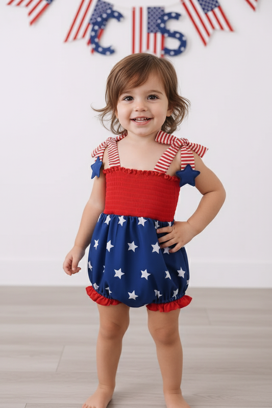 BLUE STAR SMOCKED RUFFLE BUBBLE