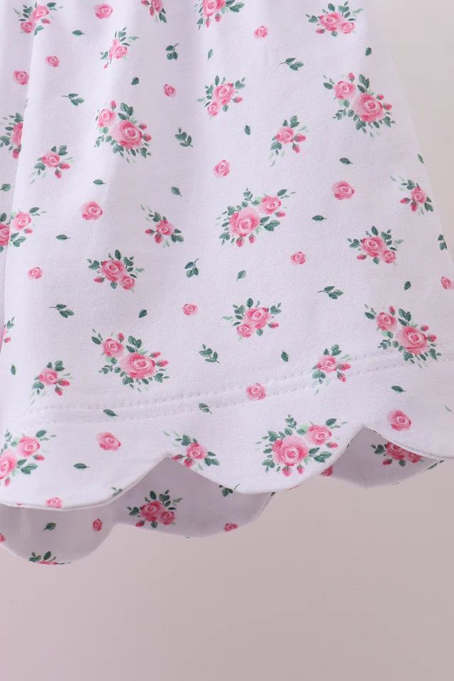 PINK BOW APPLIQUE FLORAL SHORTS SET
