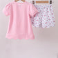 PINK BOW APPLIQUE FLORAL SHORTS SET