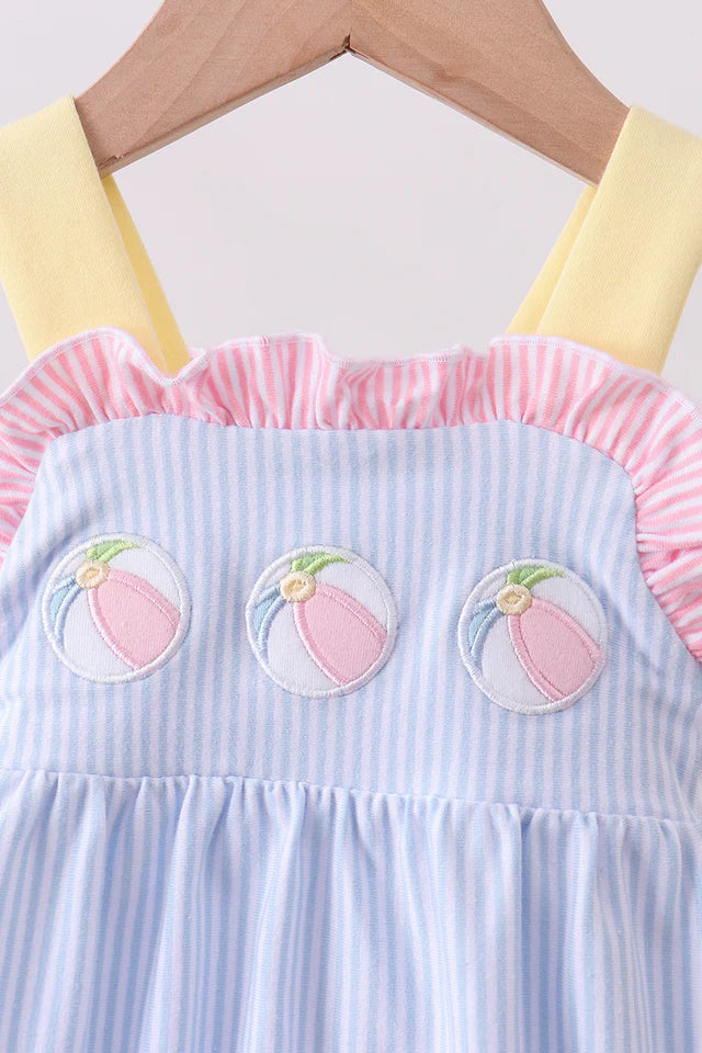 BEACH BALL EMBROIDERY RUFFLE STRIPE BUBBLE