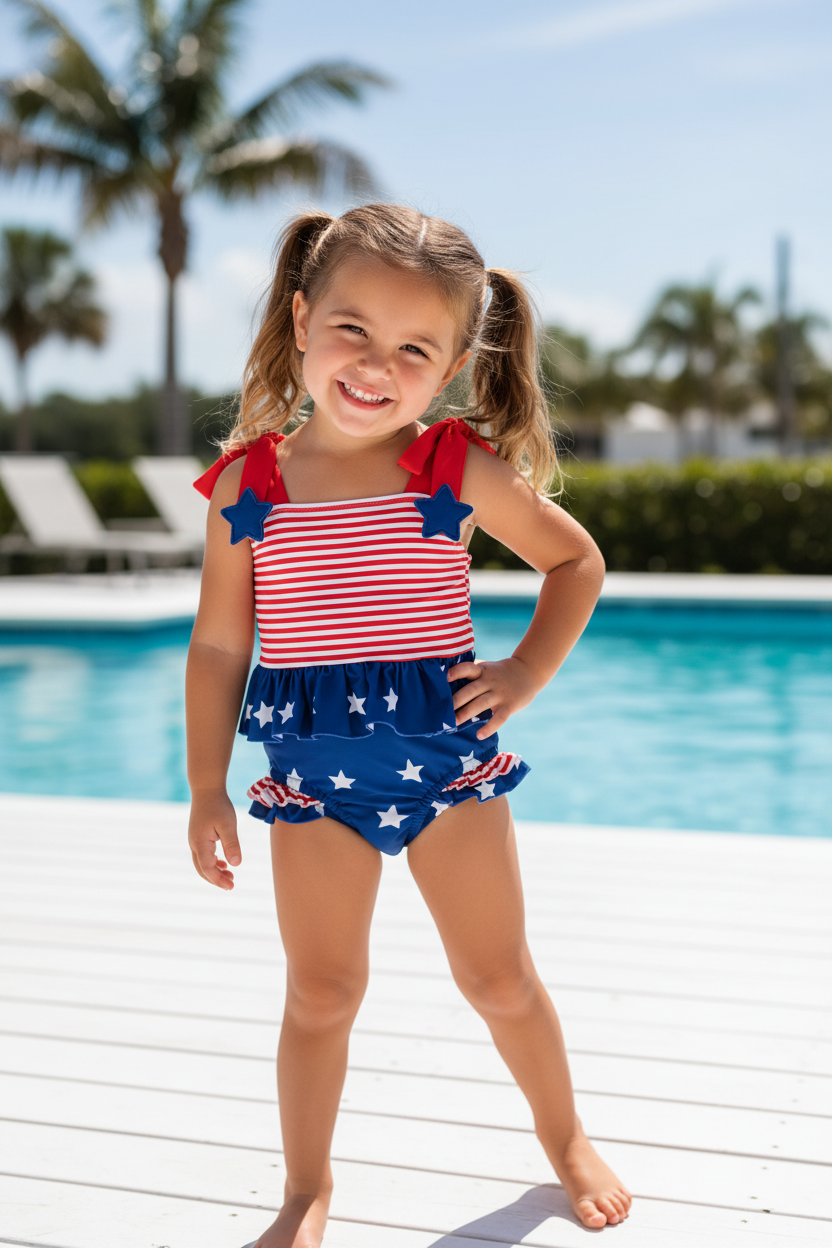 BLUE STAR STRIPE ONE-PIECE SWIMSUIT