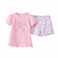 PINK BOW APPLIQUE FLORAL SHORTS SET