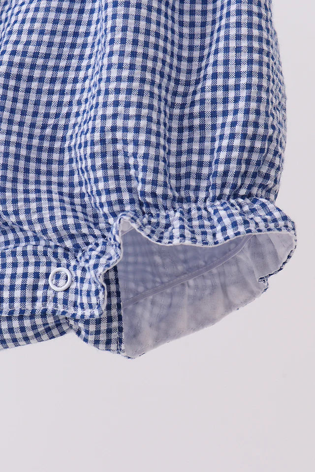 BLUE CRAB EMBROIDERY GINGHAM RUFFLE BUBBLE