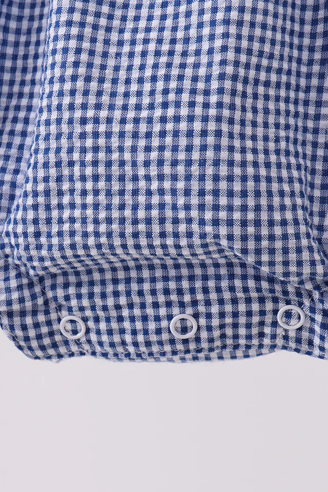 BLUE CRAB EMBROIDERY GINGHAM RUFFLE BUBBLE