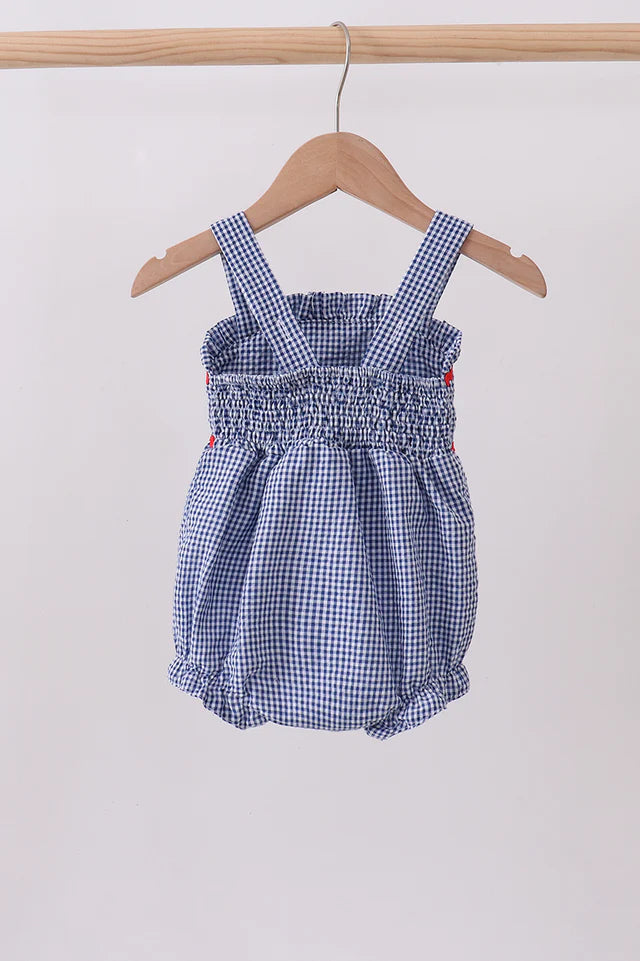 BLUE CRAB EMBROIDERY GINGHAM RUFFLE BUBBLE