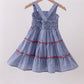 BLUE CRAB EMBROIDERY GINGHAM TIERED DRESS