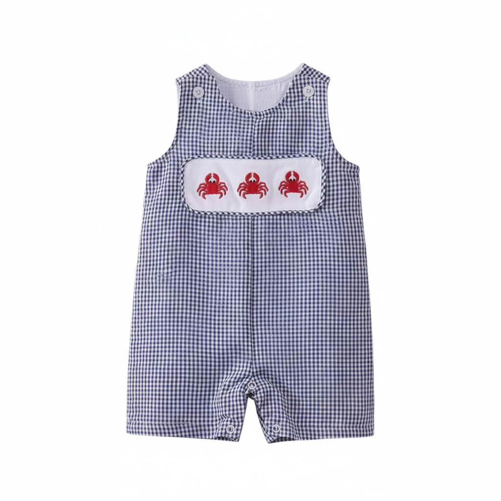 BLUE CRAB EMBROIDERY GINGHAM JONJON