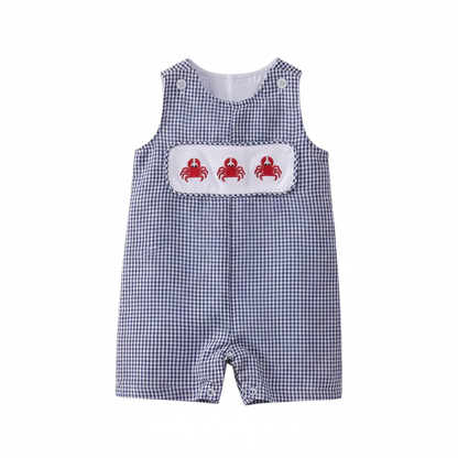 BLUE CRAB EMBROIDERY GINGHAM JONJON