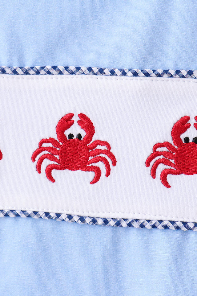 BLUE CRAB EMBROIDERY GINGHAM SHORTS SET
