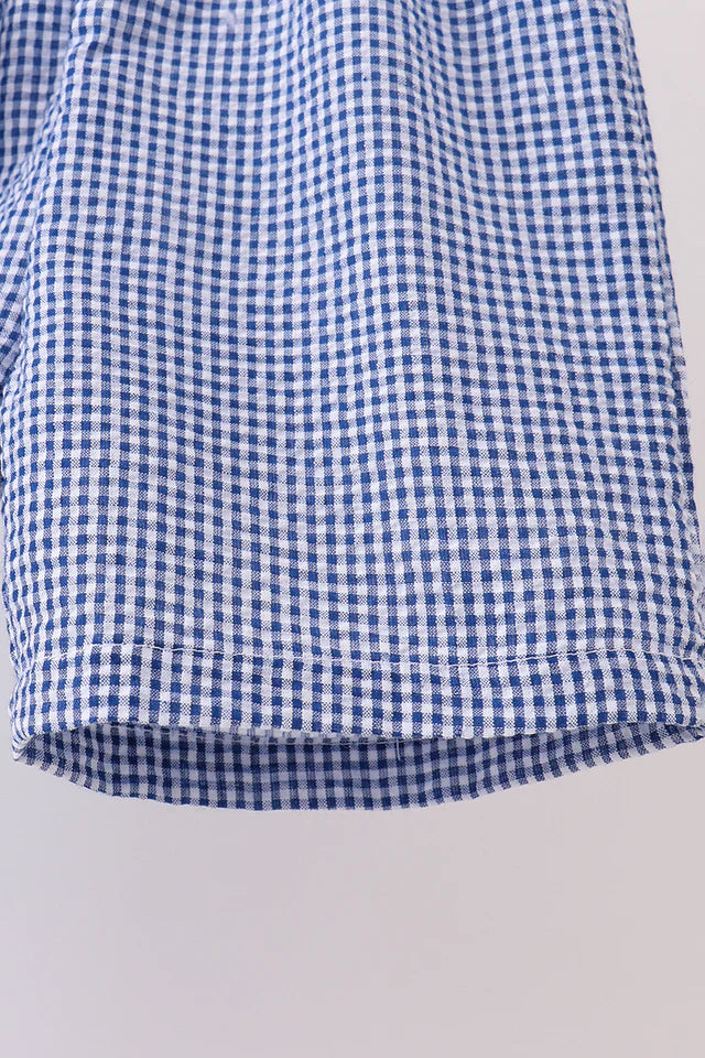 BLUE CRAB EMBROIDERY GINGHAM SHORTS SET