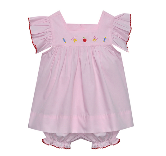 Pink Embroidered School Time Bloomer Set