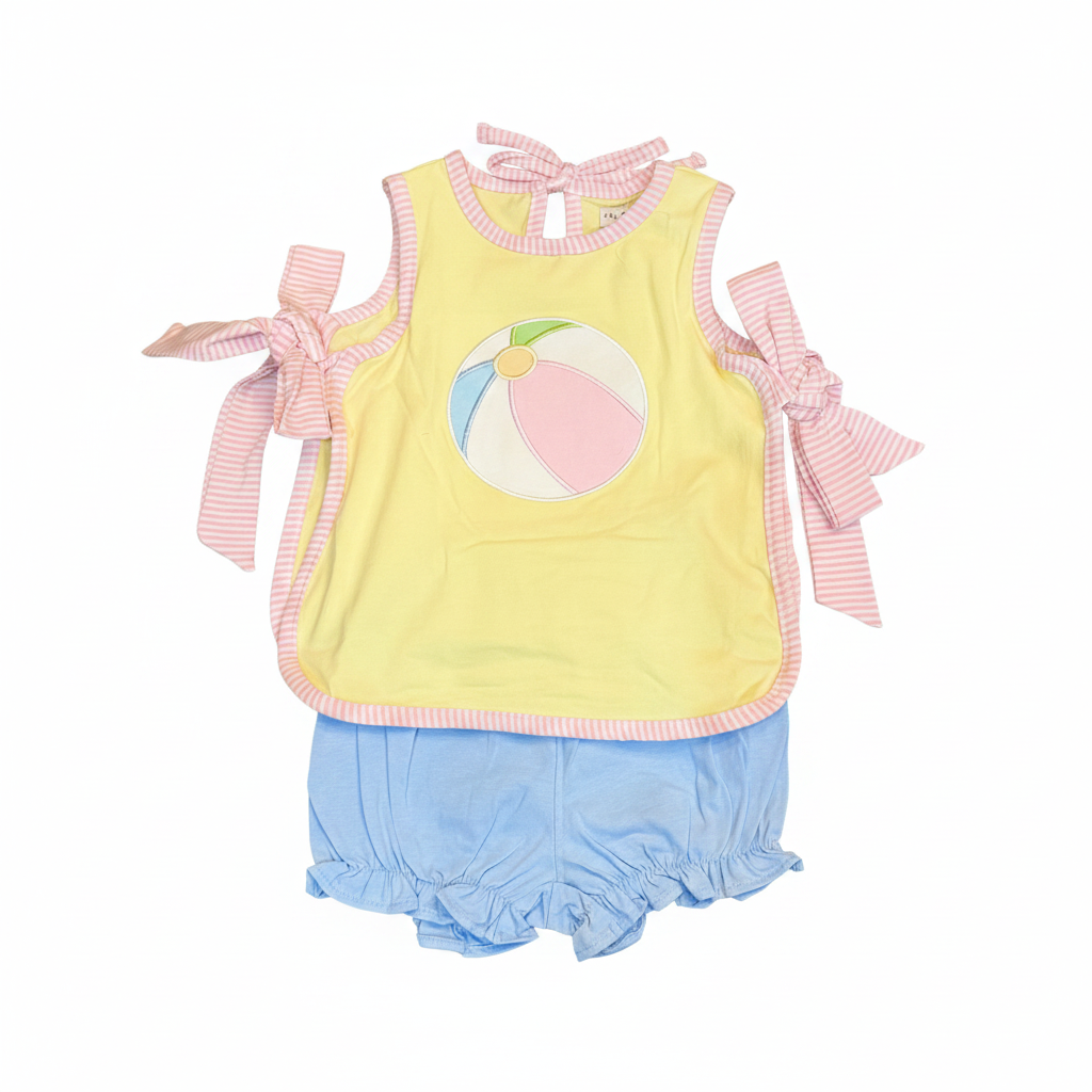 BEACH BALL APPLIQUE BOW SHORTS SET