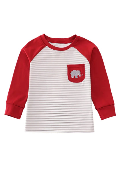 ALABAMA ROLL TIDE ELEPHANT EMBROIDERY STRIPE TOP