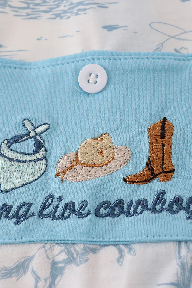 BLUE COWBOY EMBROIDERY ROMPER