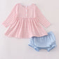 PINK PRINCESS CASTLE EMBROIDERY GINGHAM BLOOMER SET