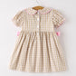 Fall Thanksgiving Lapel Plaid Turkey  Embroidery Smocking Bow Baby Girls Dress