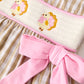 Fall Thanksgiving Lapel Plaid Turkey  Embroidery Smocking Bow Baby Girls Dress