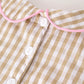 Fall Thanksgiving Lapel Plaid Turkey  Embroidery Smocking Bow Baby Girls Dress