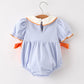 Fall Thanksgiving and Halloween Lapel Stripe Pumpkin Applique Bow Girls Romper
