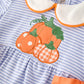 Fall Thanksgiving and Halloween Lapel Stripe Pumpkin Applique Bow Girls Romper
